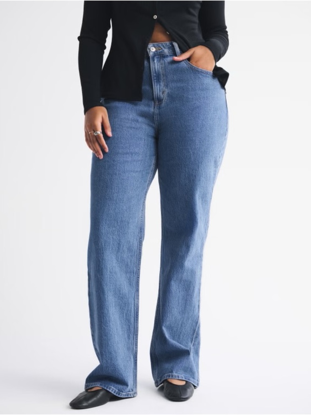Abercrombie & Fitch Blue High-Rise Loose Straight Jeans (Curve Love)